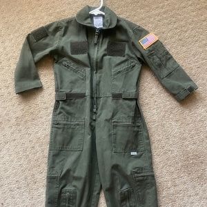 Trooper Boys Flight Suit Small Green Full Zip Pockets Top Gun Military Costume